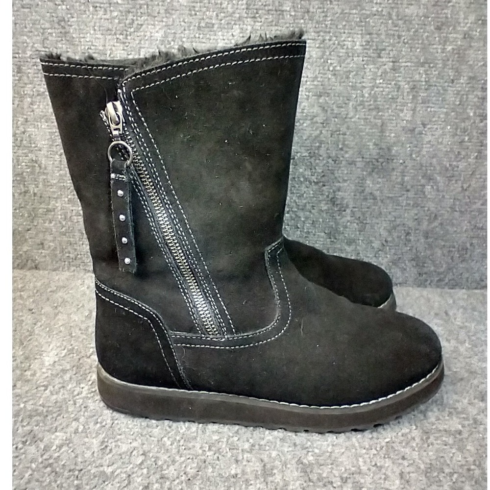Skechers Mid-Calf Boot Women 7 Black Suede Faux Fur Lined Side Zip 167247
